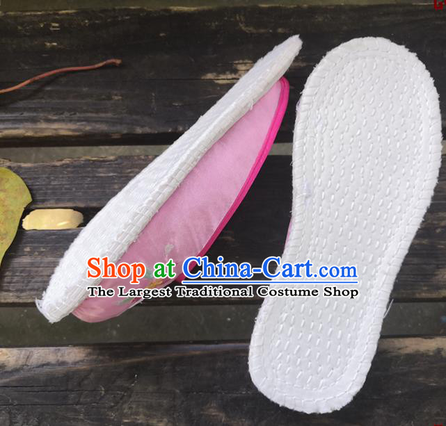 Chinese Woman Strong Cloth Slippers National Pink Satin Shoes Handmade Embroidery Shoes