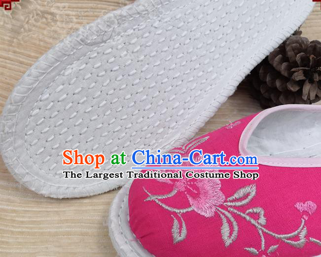 Chinese Woman Strong Cloth Slippers National Rosy Flax Shoes Handmade Embroidery Flowers Shoes