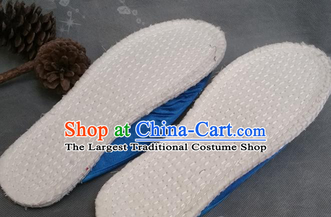 Chinese National Royalblue Satin Shoes Handmade Embroidery Shoes Woman Strong Cloth Slippers