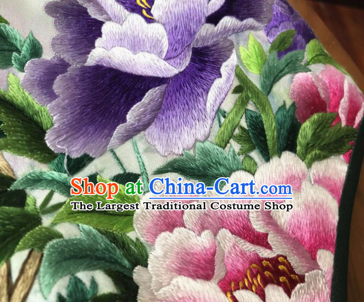 Chinese Hand Suzhou Embroidered Peony Vest National Purple Silk Waistcoat Traditional Tang Suit Upper Outer Garment