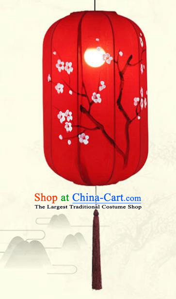 China Traditional New Year Wax Gourd Lanterns Handmade Painting Plum Blossom Lantern Classical Red Cloth Hanging Lamp