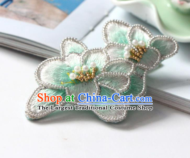 Handmade China Embroidered Light Green Mangnolia Hair Claw Classical Qipao Hair Accessories Pearls Hair Stick