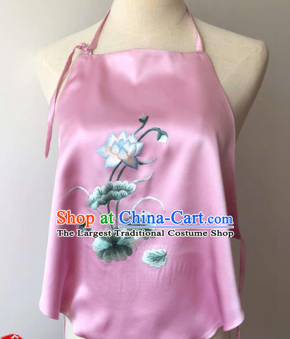 Chinese Suzhou Embroidered Lotus Stomachers Clothing National Pink Silk Bellyband Traditional Cheongsam Undergarment