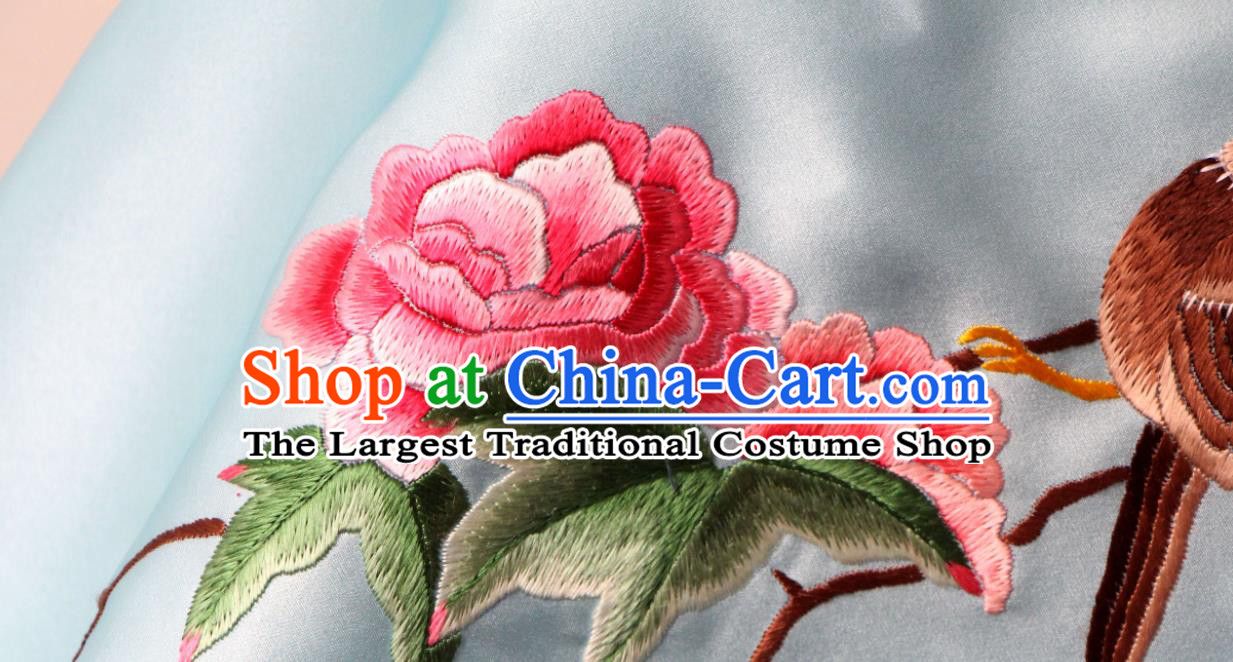 Chinese Traditional Cheongsam Undergarment Suzhou Embroidered Peony Bird Stomachers Clothing National Blue Silk Bellyband