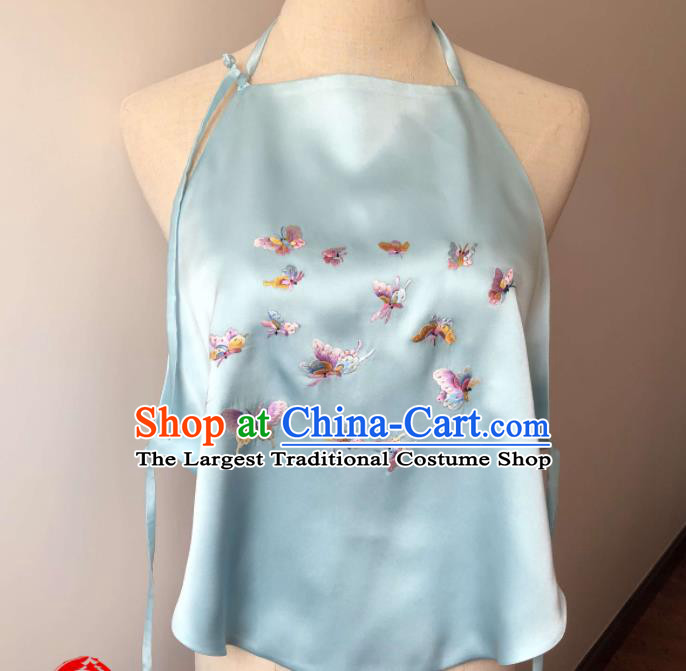 Chinese Traditional Cheongsam Blue Silk Bellyband Clothing Suzhou Embroidered Butterfly Stomachers National Woman Undergarment