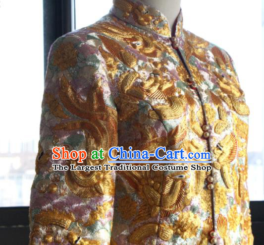 Chinese Traditional Wedding Garment Costumes Bride Xiuhe Suits Embroidered Phoenix Champagne Dress