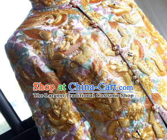 Chinese Traditional Wedding Garment Costumes Bride Xiuhe Suits Embroidered Phoenix Champagne Dress