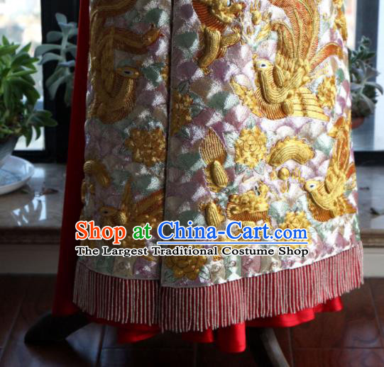 Chinese Traditional Wedding Garment Costumes Bride Xiuhe Suits Embroidered Phoenix Champagne Dress