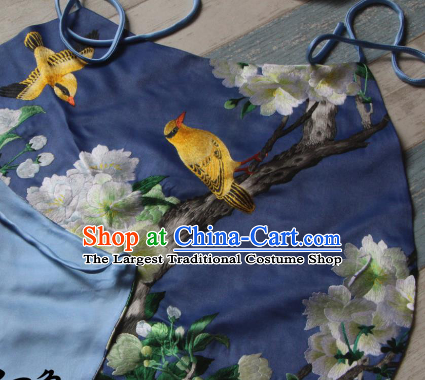 Chinese Traditional Navy Silk Stomachers National Woman Undergarment Suzhou Embroidered Pear Blossom Bellyband