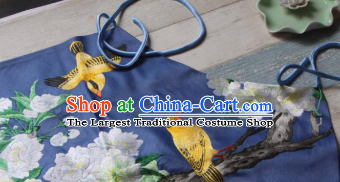 Chinese Traditional Navy Silk Stomachers National Woman Undergarment Suzhou Embroidered Pear Blossom Bellyband