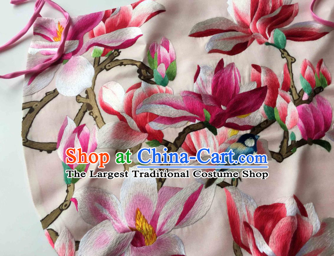Chinese Traditional Light Pink Silk Stomachers Clothing National Woman Underwear Suzhou Embroidered Mangnolia Bellyband
