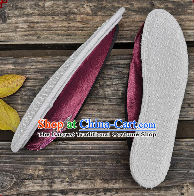 Chinese National Shoes Handmade Embroidery Purple Satin Shoes Woman Slippers