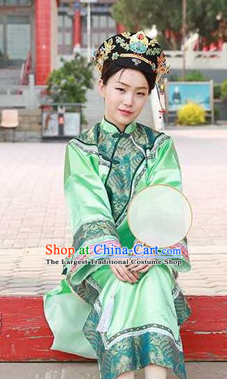 Chinese Ancient Court Woman Green Dress Drama Empresses in the Palace Garment Costumes Qing Dynasty Imperial Consort Clothing