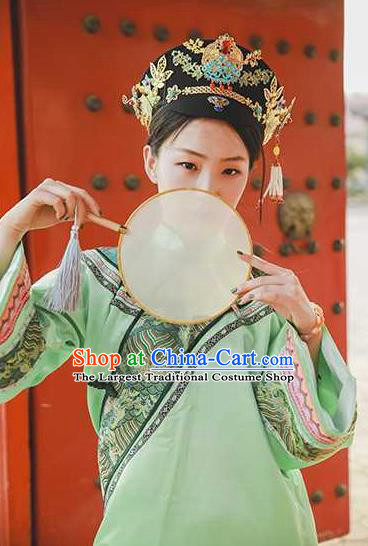 Chinese Ancient Court Woman Green Dress Drama Empresses in the Palace Garment Costumes Qing Dynasty Imperial Consort Clothing