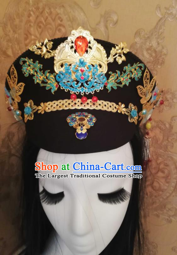 China Handmade Qing Dynasty Manchu Woman Hair Crown Traditional Empresses in the Palace Court Headdress Ancient Imperial Consort Zhen Huan Hat Headwear