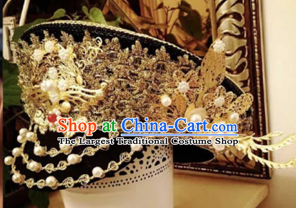 China Handmade Qing Dynasty Queen Hair Crown Traditional Empresses in the Palace Court Headwear Ancient Manchu Empress Hat