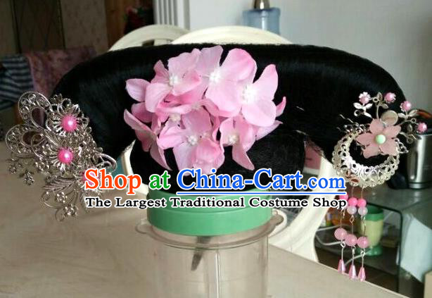 Chinese Ancient Manchu Princess Hairpieces Qing Dynasty Palace Lady Wigs and Hair Accessories