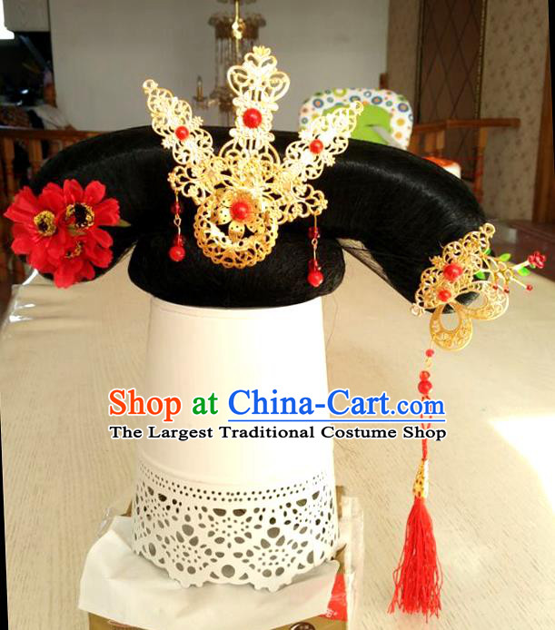 Chinese Qing Dynasty Court Maid Wigs and Hair Accessories Ancient Palace Lady Hairpieces