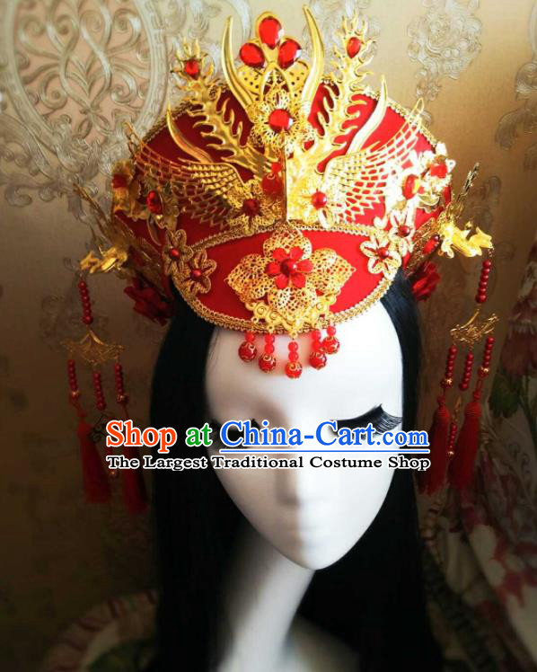Chinese Ancient Empress Red Stone Hair Crown Hairpins Hair