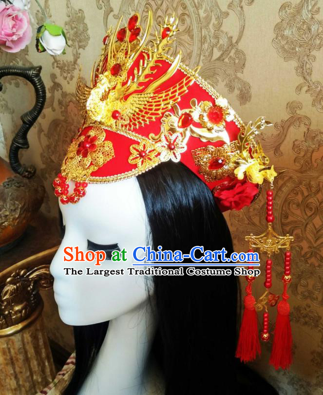 China Handmade Qing Dynasty Empress Hair Crown Traditional Ruyi Royal Love in the Palace Court Headwear Ancient Imperial Consort Red Hat