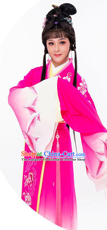 Chinese Ancient Princess Rosy Silk Dress Beijing Opera Actress Garment Costumes Huangmei Opera Hua Tan Clothing