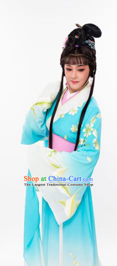 Chinese Beijing Opera Actress Garment Costumes Huangmei Opera Hua Tan Clothing Ancient Princess Blue Silk Dress