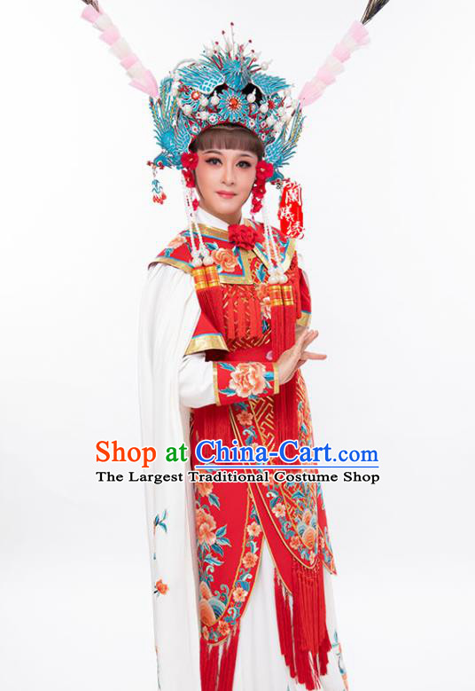 Chinese Beijing Opera Blues Garment Costumes Yue Opera Swordswoman Clothing Ancient Female General Red Dress