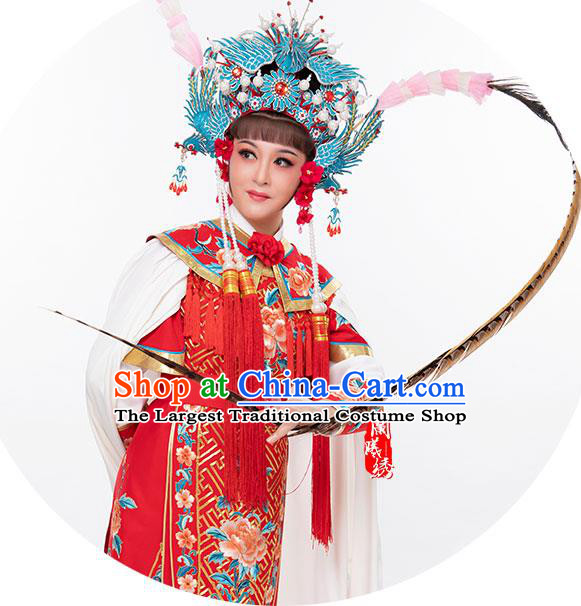 Chinese Beijing Opera Blues Garment Costumes Yue Opera Swordswoman Clothing Ancient Female General Red Dress