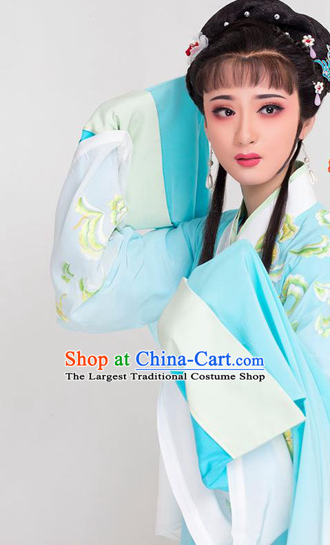 Chinese Beijing Opera Young Lady Garment Costumes Huangmei Opera Actress Clothing Ancient Noble Woman Blue Dress