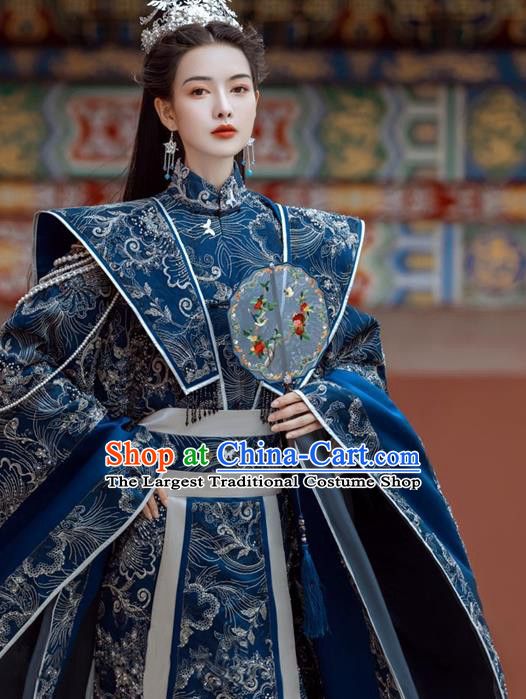 China Ancient Imperial Consort Embroidered Blue Hanfu Dress Traditional Southern and Northern Dynasties Princess Historical Garment Costumes