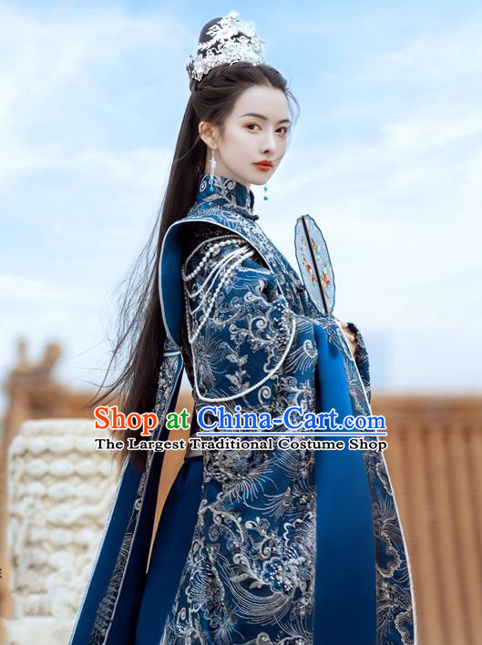 China Ancient Imperial Consort Embroidered Blue Hanfu Dress Traditional Southern and Northern Dynasties Princess Historical Garment Costumes