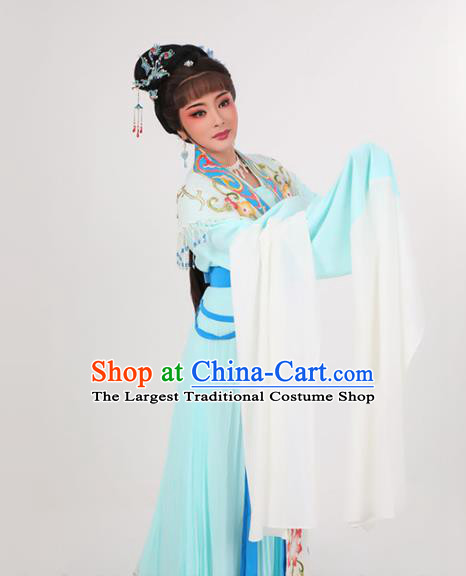 China Ancient Noble Lady Blue Dress Yue Opera Diva Garment Costumes Peking Opera Actress Clothing