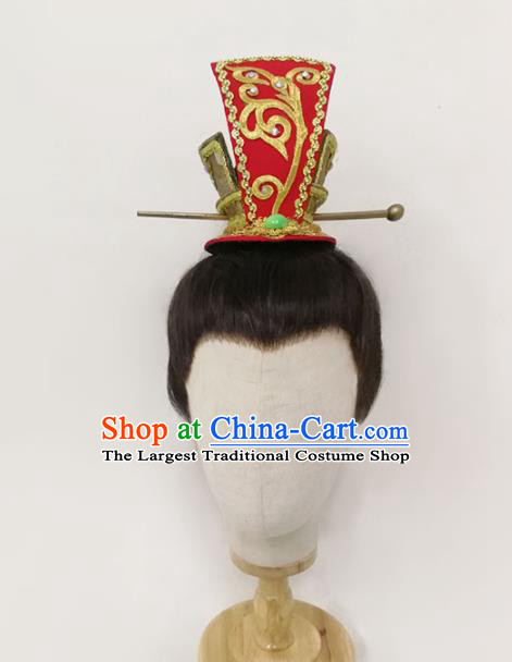 Chinese Traditional Beijing Opera Xiaosheng Hair Accessories Yue Opera Niche Headdress Opera Prince Red Hairdo Crown
