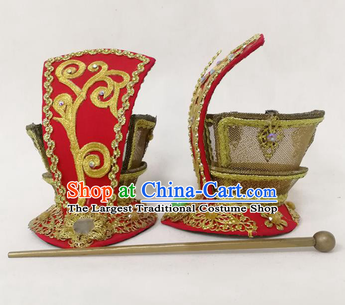 Chinese Traditional Beijing Opera Xiaosheng Hair Accessories Yue Opera Niche Headdress Opera Prince Red Hairdo Crown