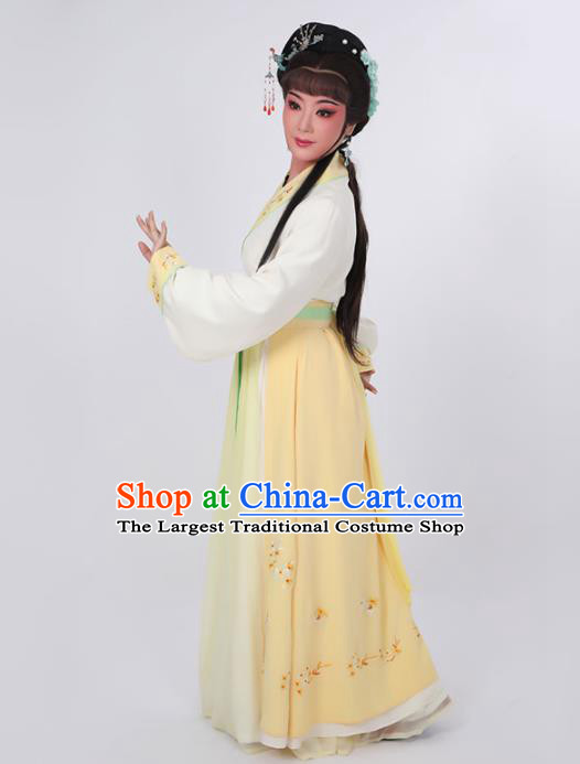 China Peking Opera Hua Tan Clothing Ancient Fairy Yellow Dress Huangmei Opera Actress Garment Costumes
