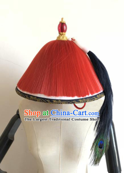 Chinese Qing Dynasty Imperial Bodyguard Hat Opera Royal Highness Headpiece Traditional Beijing Opera Soldier Headwear