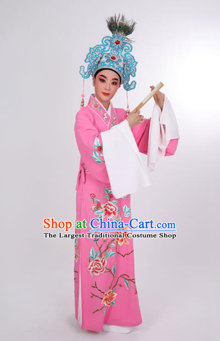 Chinese Opera Scholar Embroidered Rosy Robe Costume Beijing Opera Xiaosheng Uniforms Yue Opera Young Childe Clothing