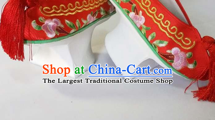 China Beijing Opera Hua Tan Red Embroidered Shoes Qing Dynasty Princess Shoes Traditional Peking Opera Actress Shoes