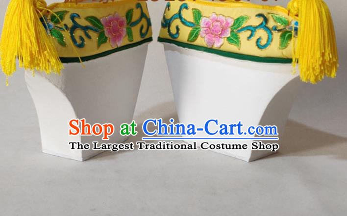 China Traditional Peking Opera Actress Shoes Beijing Opera Hua Tan Embroidered Shoes Qing Dynasty Princess Yellow Satin Shoes