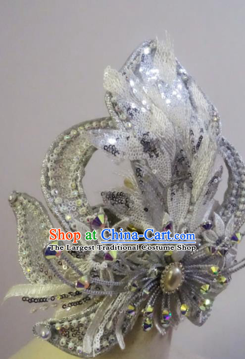 Chinese Gezi Opera Princess Hair Accessories Peking Opera Actress Argent Hair Crown Traditional Beijing Opera Hua Tan Headpiece