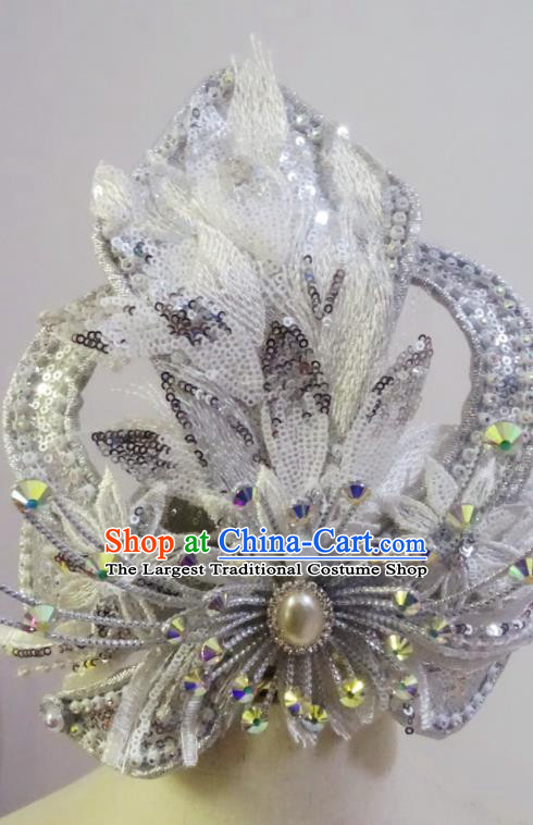 Chinese Gezi Opera Princess Hair Accessories Peking Opera Actress Argent Hair Crown Traditional Beijing Opera Hua Tan Headpiece