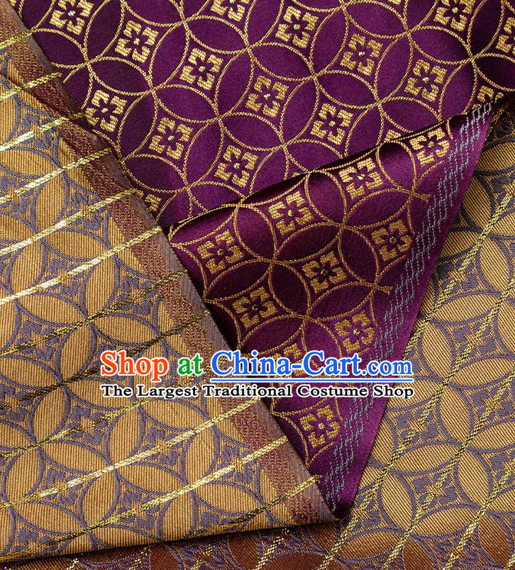 China Traditional Tang Suit Fabric Purple Copper Pattern Brocade Material Hanfu Silk Damask Jacquard Tapestry