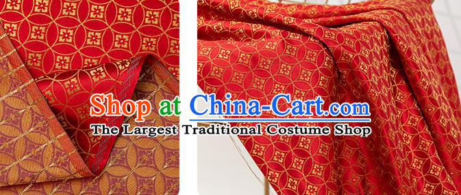 China Tang Suit Silk Damask Jacquard Tapestry Traditional Hanfu Fabric Red Copper Pattern Brocade Material