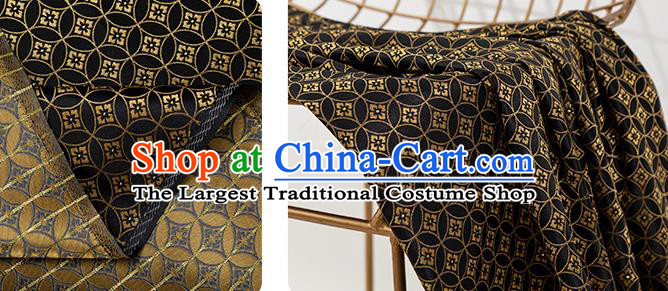 China Black Copper Pattern Brocade Material Tang Suit Silk Damask Jacquard Tapestry Traditional Hanfu Fabric