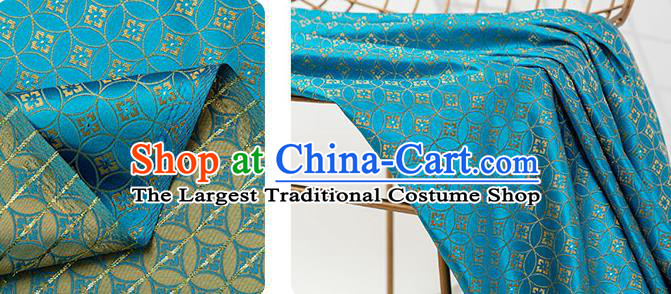 China Traditional Hanfu Satin Fabric Classical Copper Pattern Brocade Material Tang Suit Silk Damask Jacquard Blue Tapestry