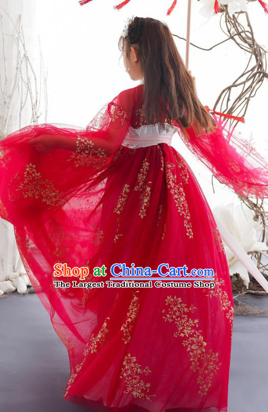 China Ancient Girl Princess Fashion Costumes Traditional Tang Dynasty Clothing Children Dance Red Hanfu Dress