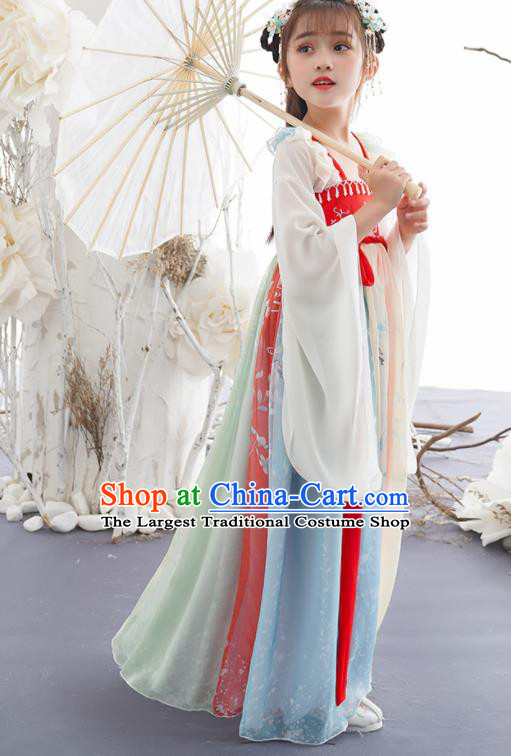 China Ancient Kid Fairy Fashion Costumes Traditional Tang Dynasty Girls Clothing Children Dance Hanfu Dress