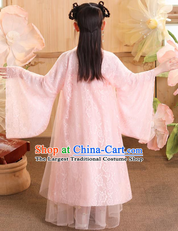 China Traditional Pink Hanfu Dress Tang Dynasty Girl Princess Clothing Children Stage Show Garment Costumes
