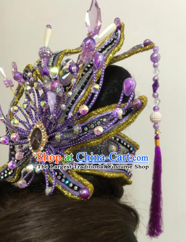 China Fujian Gezi Opera Prince Headwear Traditional Peking Opera Scholar Headpiece Beijing Opera Xiaosheng Purple Hair Crown