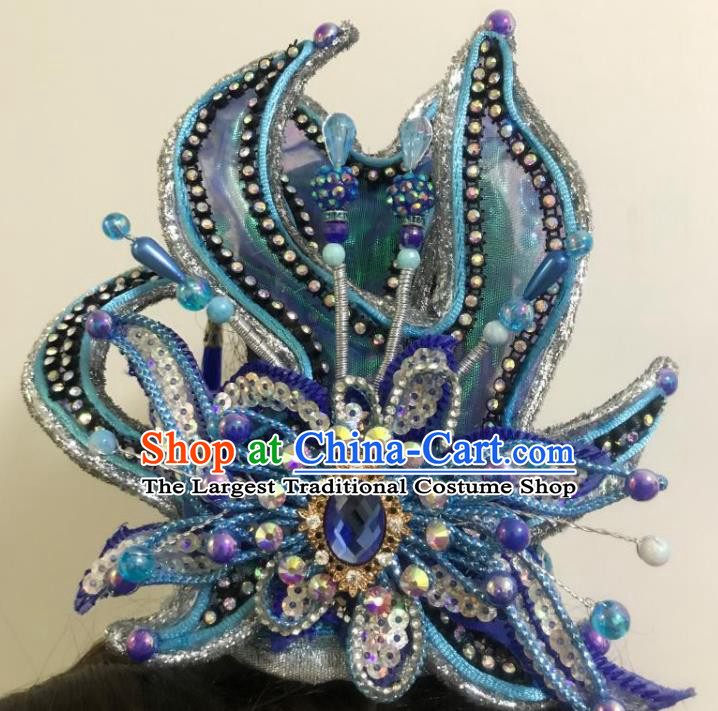 China Beijing Opera Xiaosheng Blue Hair Crown Fujian Gezi Opera Prince Headwear Traditional Peking Opera Scholar Headpiece